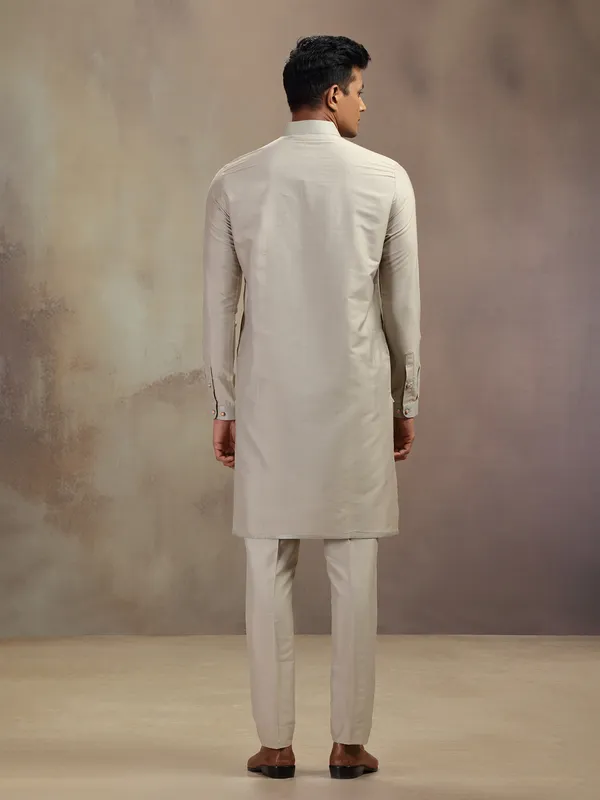 Beige festive wear banarasi silk kurta pajam