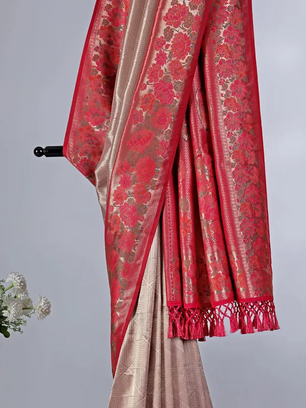 Beige festive wear saree in tissue silk