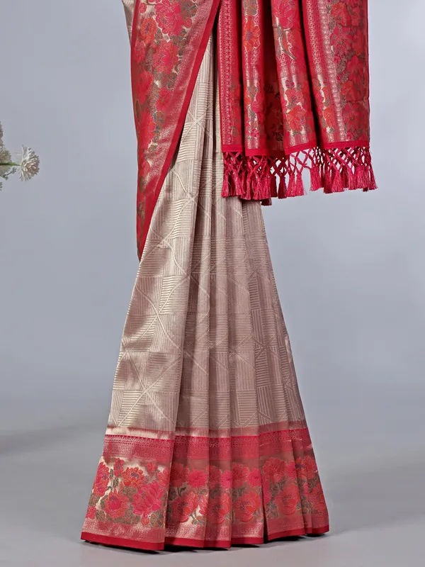 Beige festive wear saree in tissue silk