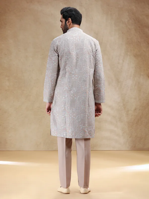 Beige festive wear silk kurta suit