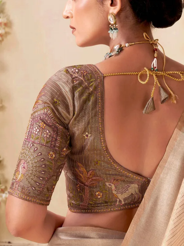 Beige festive wear viscose saree