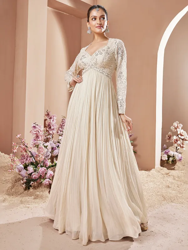 Beige floor length georgette anarkali suit