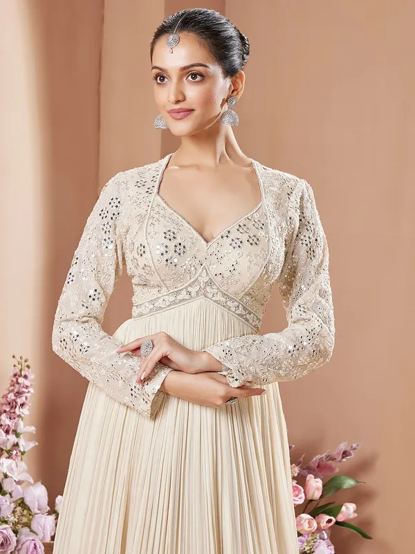 Beige floor length georgette anarkali suit