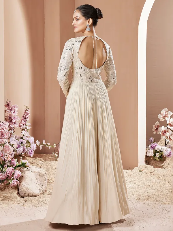 Beige floor length georgette anarkali suit