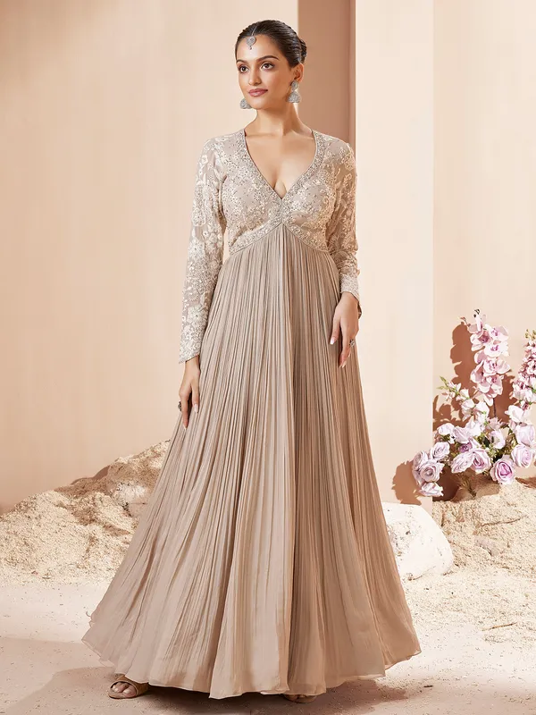 Beige georgette floor length anarkali suit