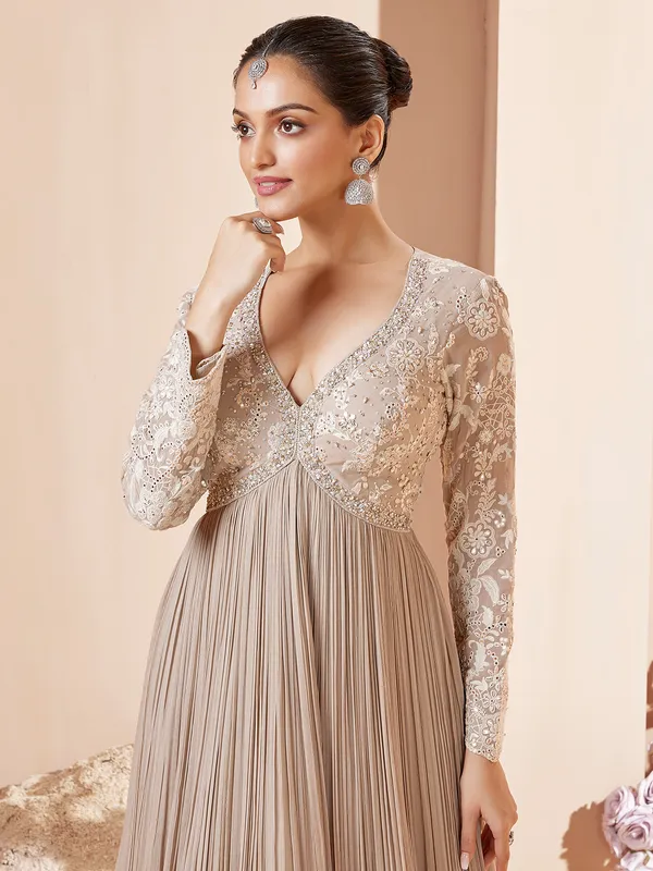 Beige georgette floor length anarkali suit