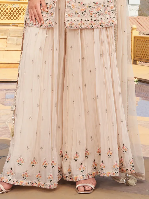 Beige georgette palazzo suit with embroidery for women