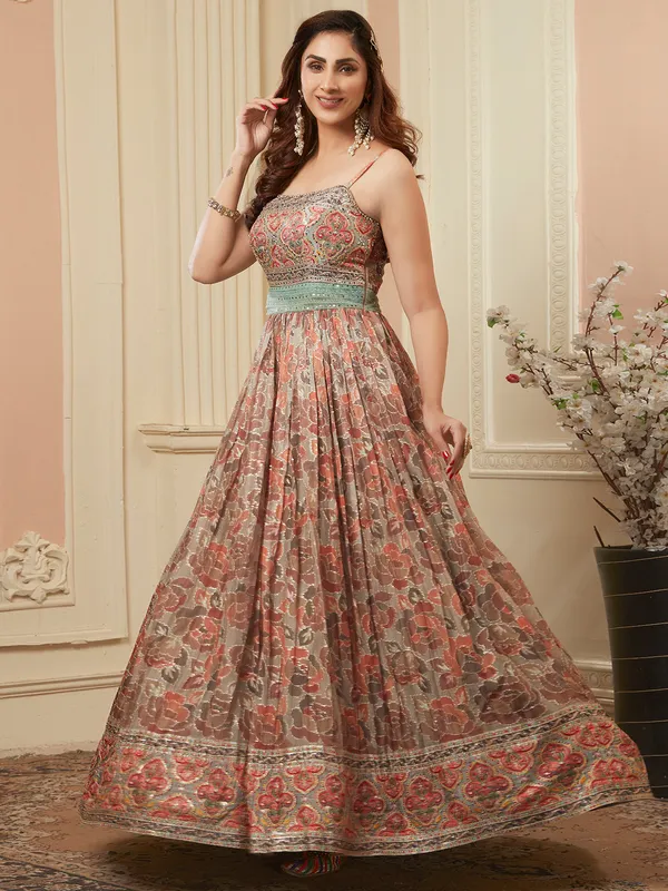 Beige georgette reception and party events anarkali suit