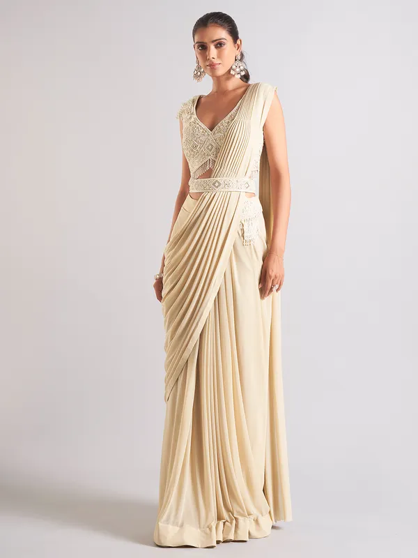 Beige georgette saree for party wear