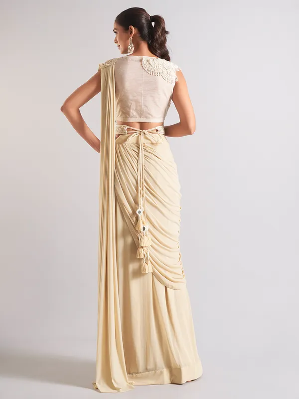 Beige georgette saree for party wear