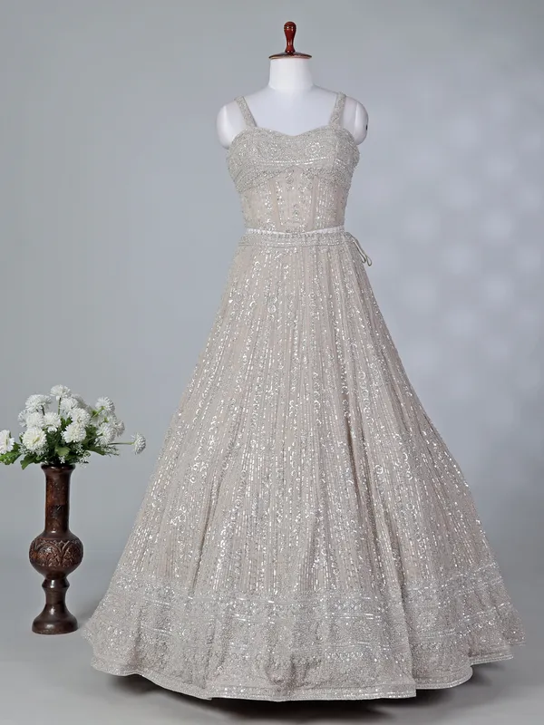 Beige georgette sleeveless lehenga choli