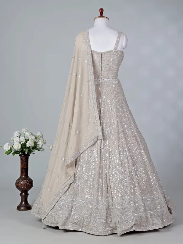 Beige georgette sleeveless lehenga choli