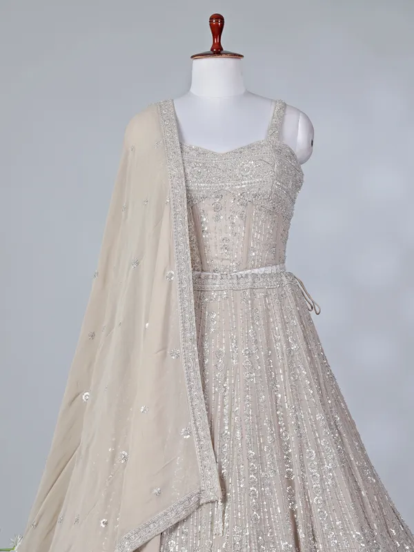 Beige georgette sleeveless lehenga choli
