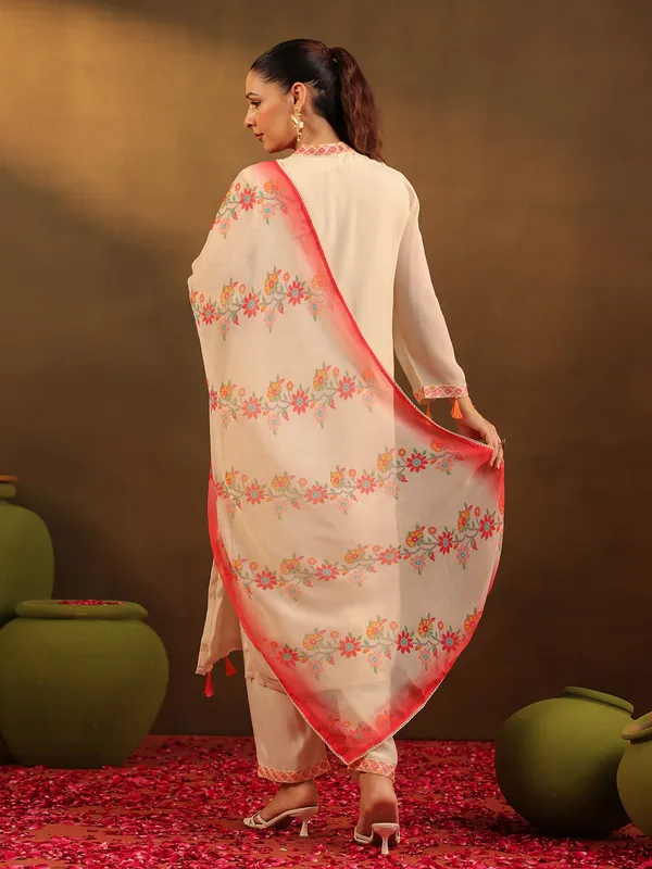 Beige georgette straight cut kurti set