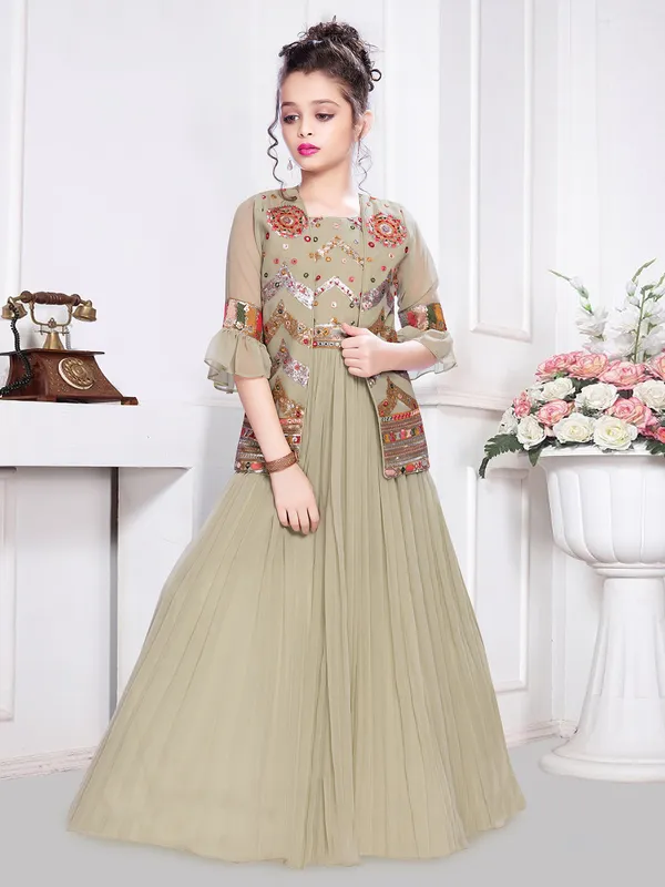 Beige hue georgette gown for wedding
