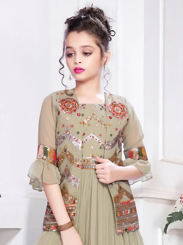 Beige hue georgette gown for wedding
