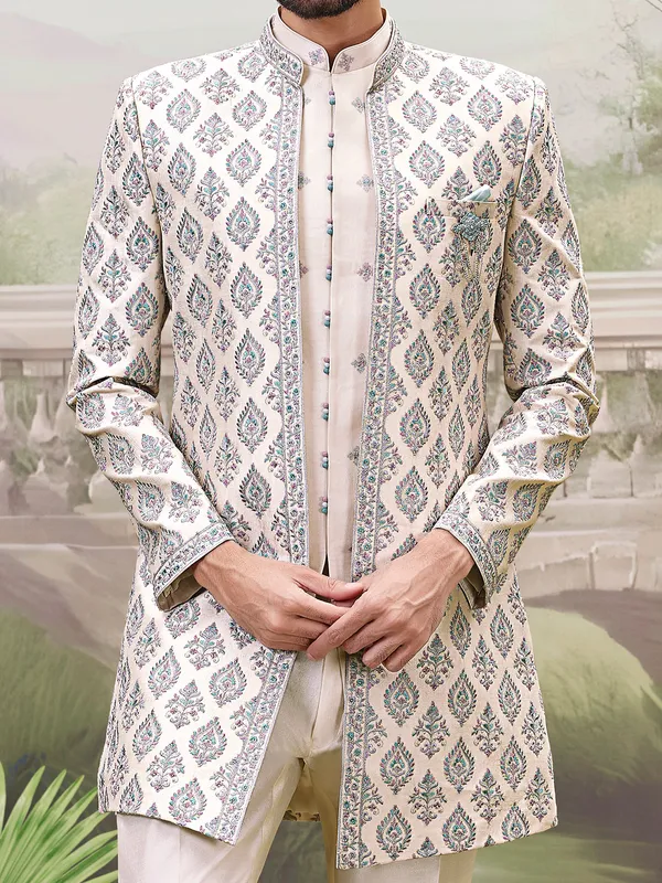 Beige indo western set with elegant embroidery