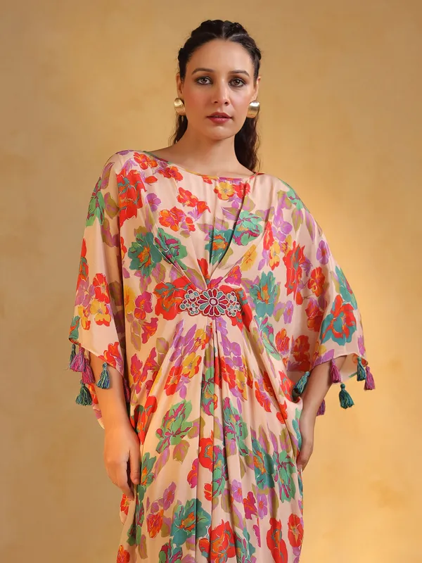 Beige indowestern silk printed kurti