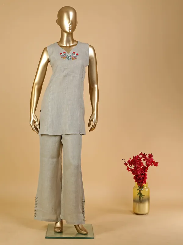 Beige jacket style palazzo suit