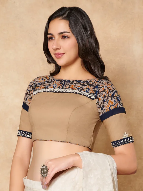Beige kalamkari cotton ready made blouse