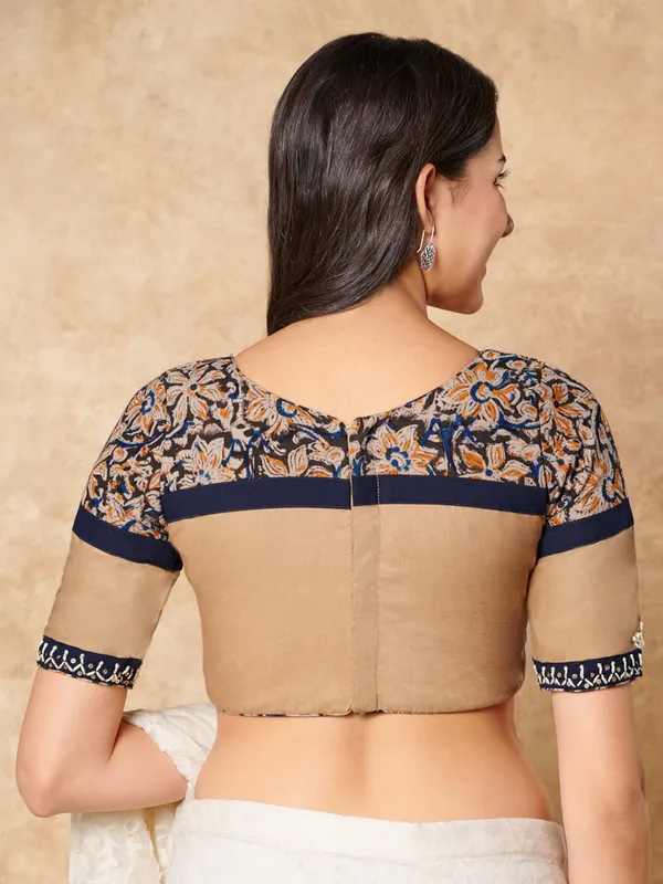 Beige kalamkari cotton ready made blouse
