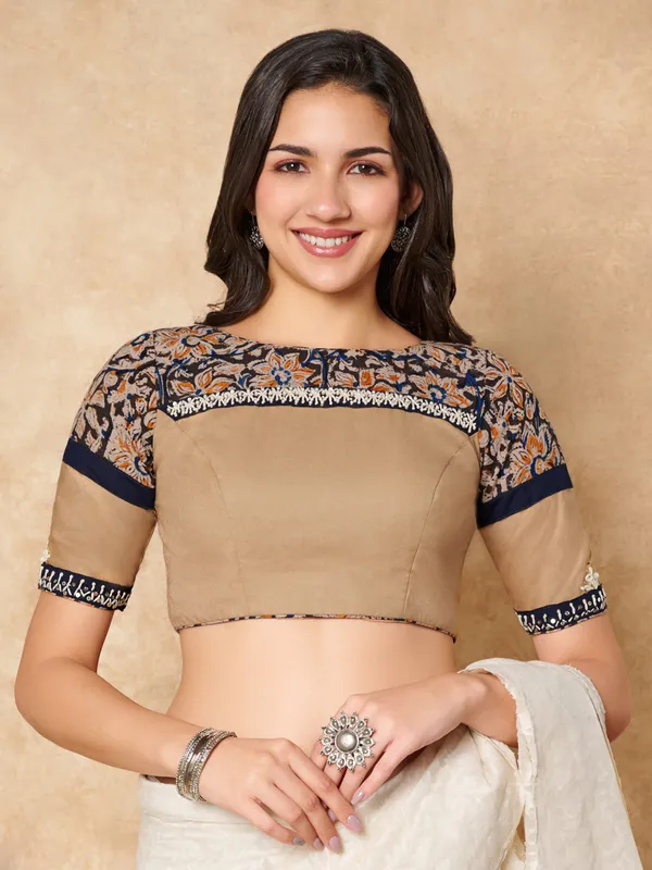 Beige kalamkari cotton ready made blouse