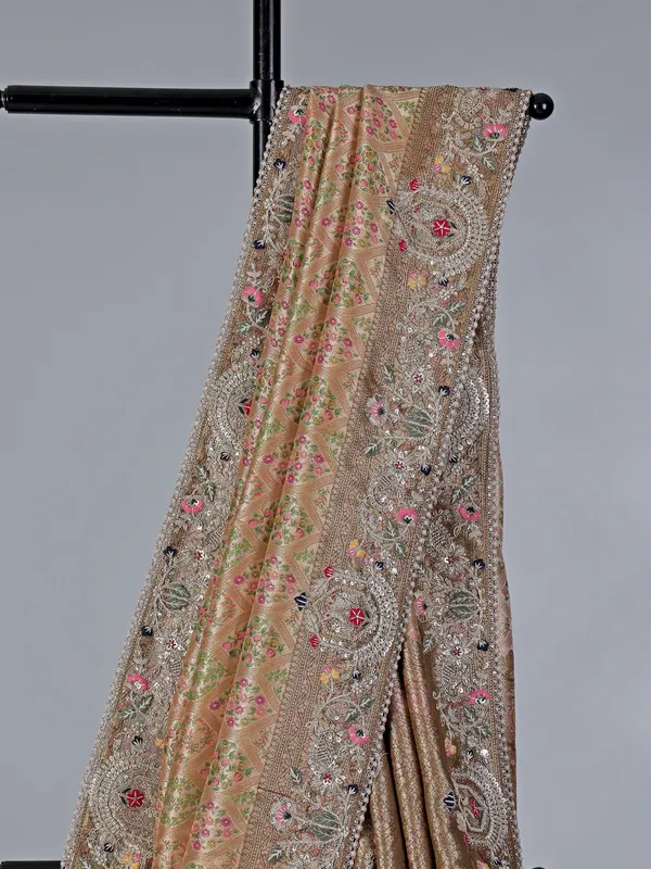 Beige kanjivaram silk wedding saree