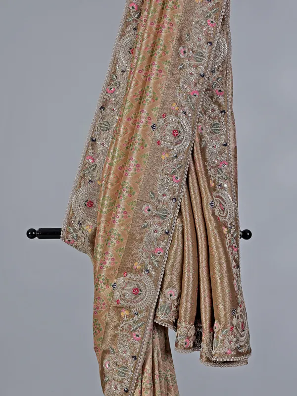 Beige kanjivaram silk wedding saree