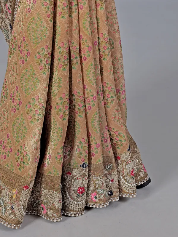 Beige kanjivaram silk wedding saree