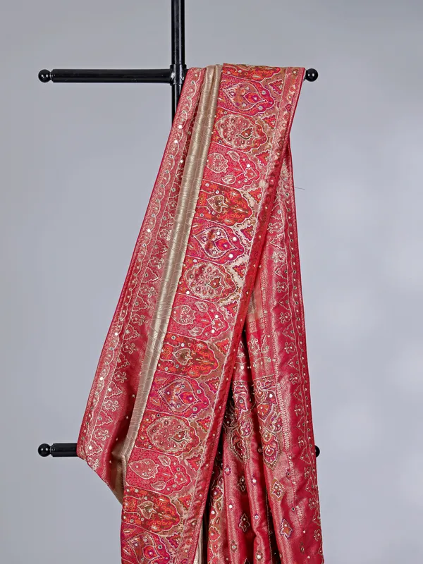Beige kanjivaram silk wedding wear saree for women