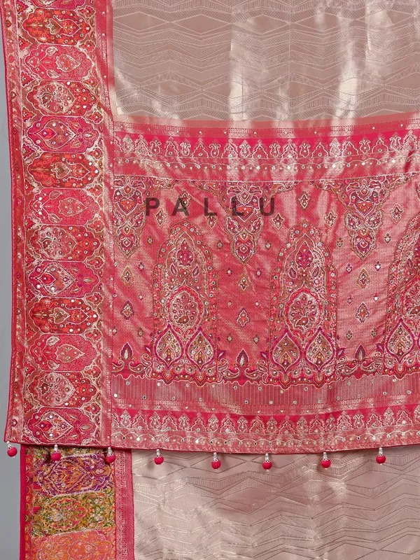 Beige kanjivaram silk wedding wear saree for women