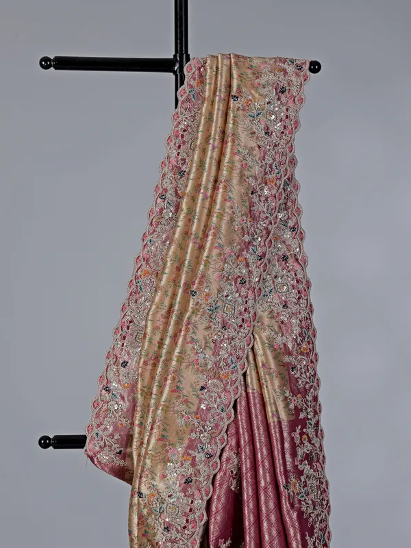 Beige kanjivaram with colorful motifs saree