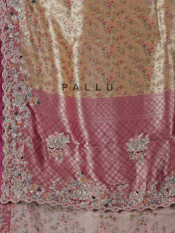 Beige kanjivaram with colorful motifs saree