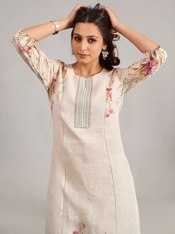 Beige kurti set in cotton silk for women