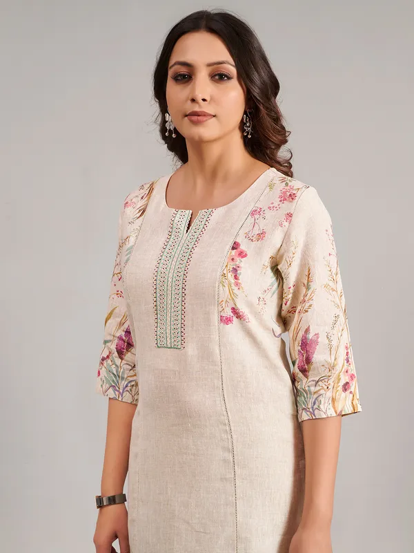 Beige kurti set in cotton silk for women