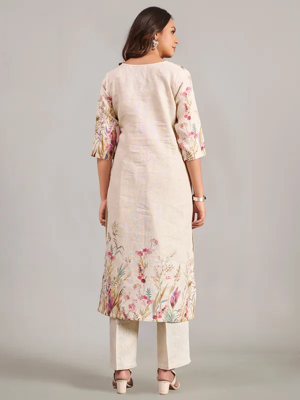 Beige kurti set in cotton silk for women