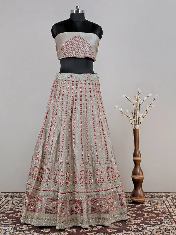 Beige lehenga choli for bridal look in raw silk