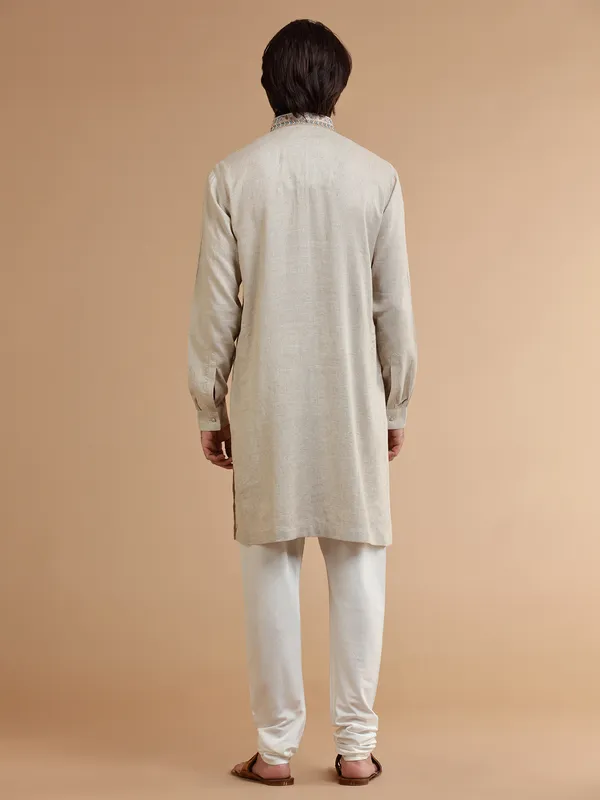 Beige linen Kurta Set for Men