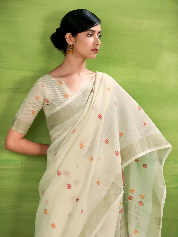 Beige linen silk saree with classic elegance