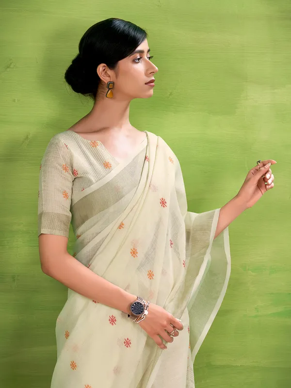 Beige linen silk saree with classic elegance