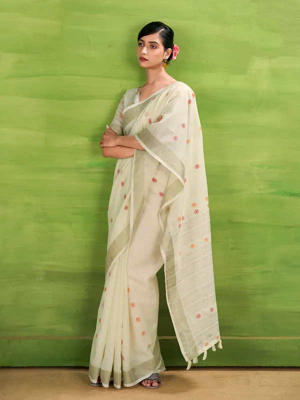 Beige linen silk saree with classic elegance