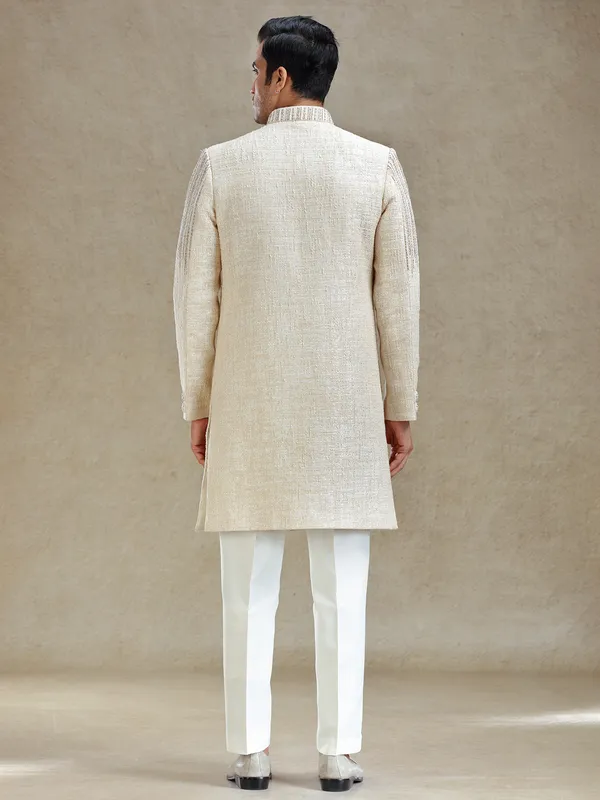 Beige textured long indo western set