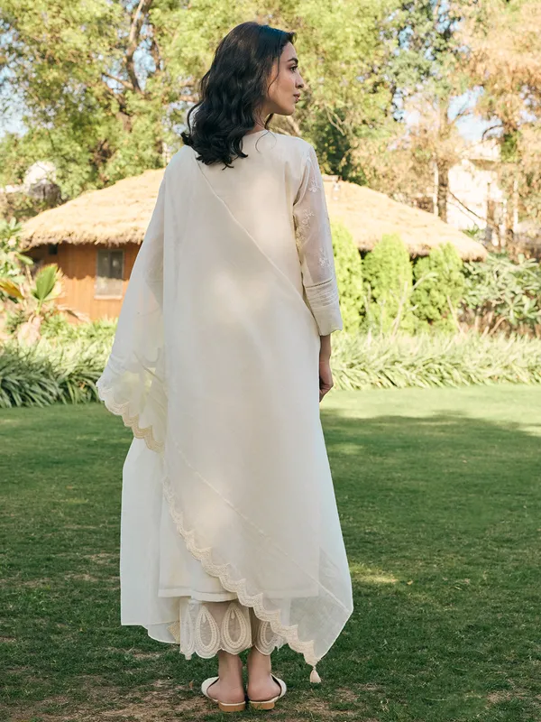 Beige muslin cotton festive wear salwar suit