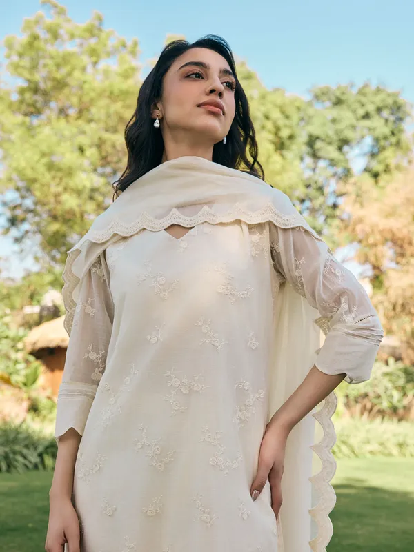 Beige muslin cotton festive wear salwar suit