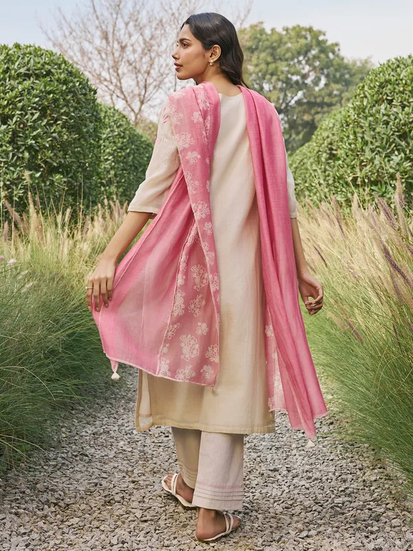 Beige muslin cotton salwar suit for women