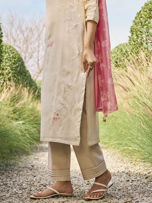 Beige muslin cotton salwar suit for women