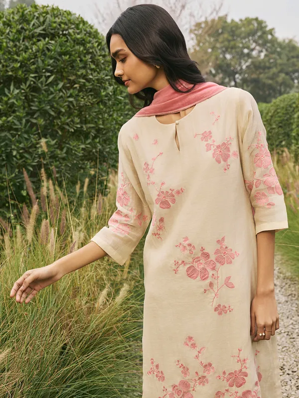 Beige muslin cotton salwar suit with dupatta