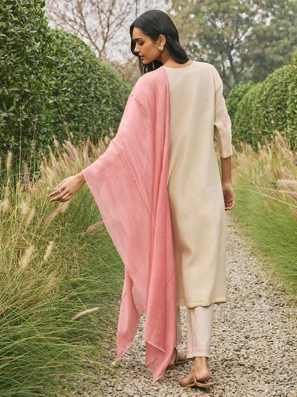 Beige muslin cotton salwar suit with dupatta