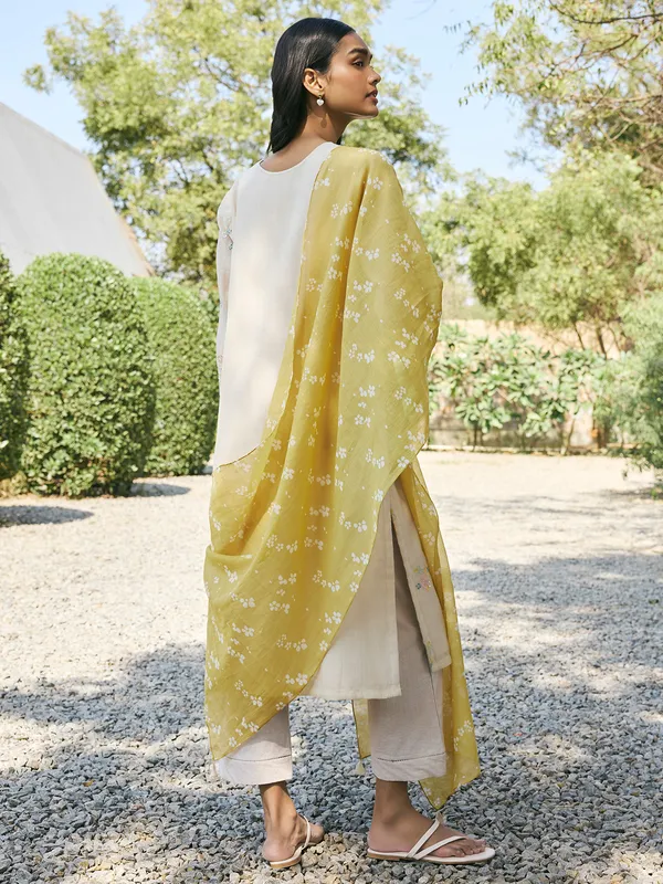 Beige muslin cotton salwar suit with dupatta for women