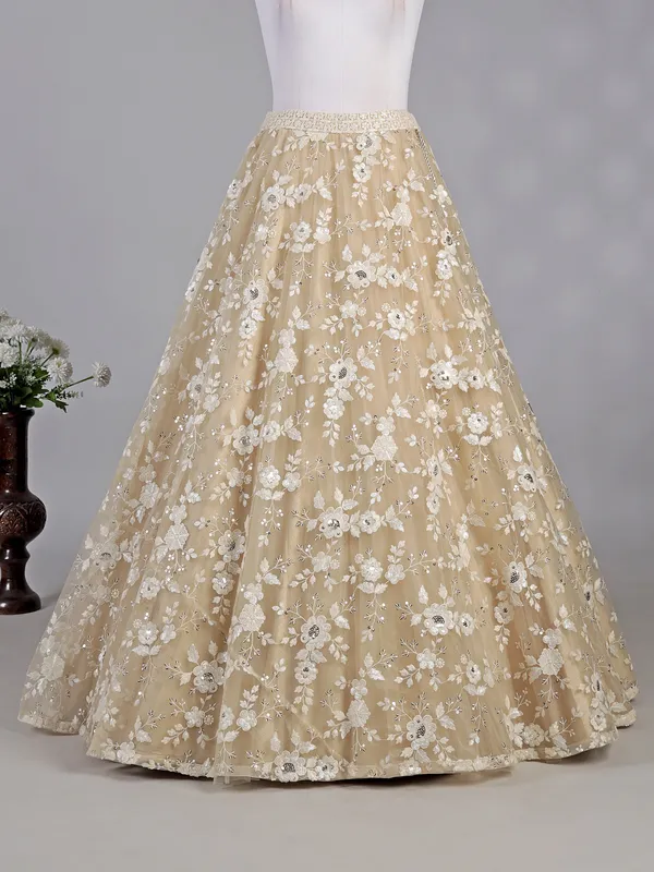 Beige net lehenga choli with sequins work